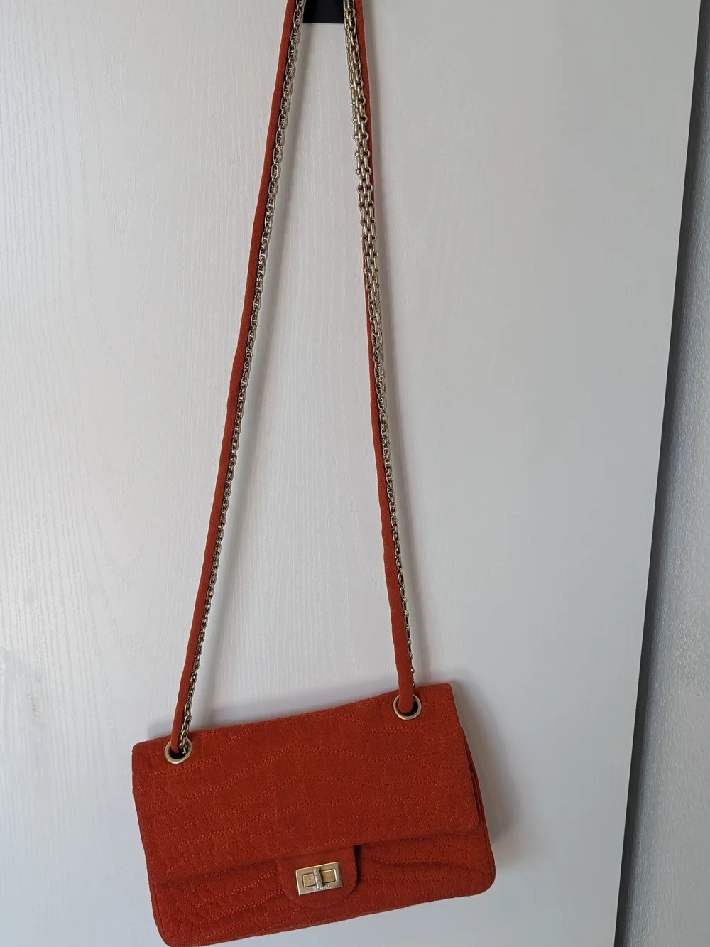 Chanel 2.55 Reissue Orange Jersey Crocodile Effect Stitching Small Double Flap.